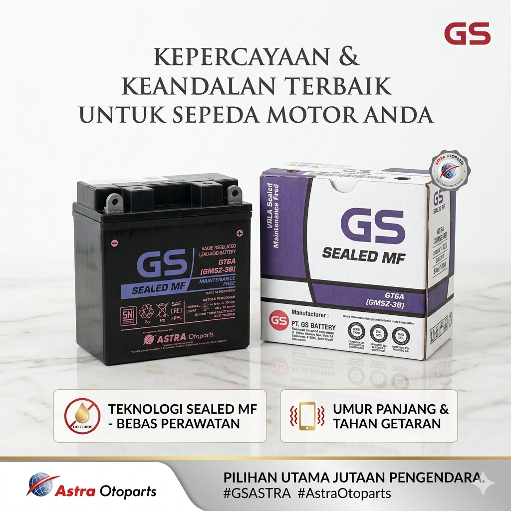 Aki Kering Motor GS ASTRA SEALED MF GT6A GM5Z3B  12V 5Ah/10Hr BEAT VARIO SCOOPY MIO JUPITER VEGA VAR