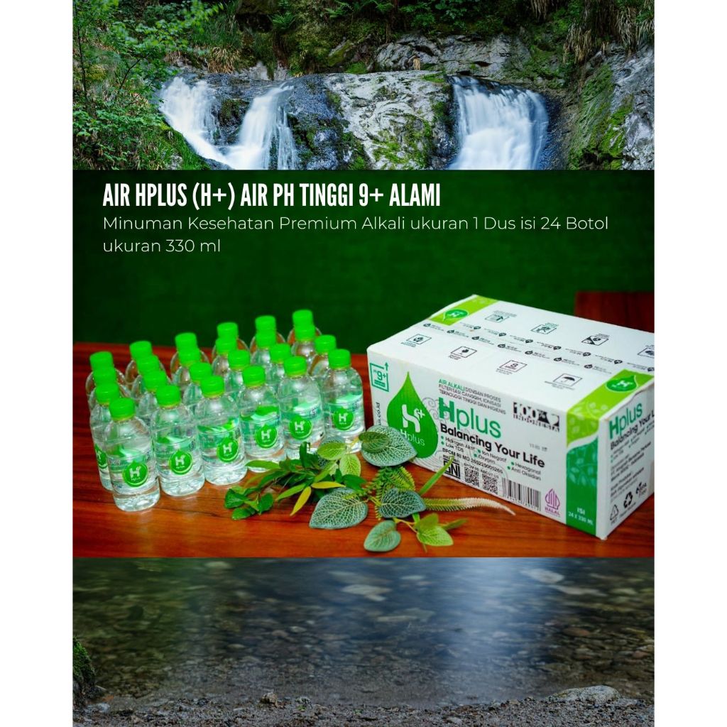 Air Hplus H+ Air Alkali pH tinggi 9+ Alami Air Minuman Kesehatan ukuran 1 Dus isi 24 Botol ukuran 33