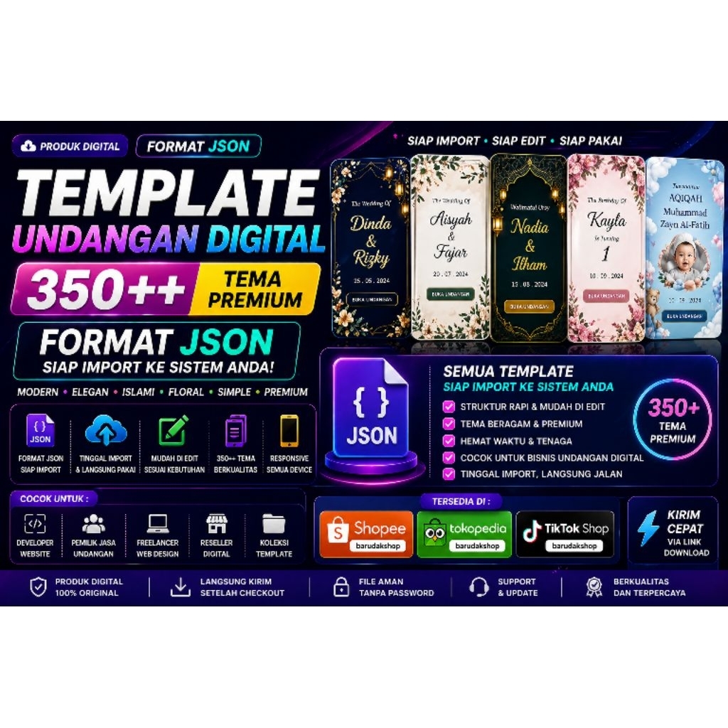 Template Undangan Digital Format JSON | Siap Import | Banyak Tema Premium