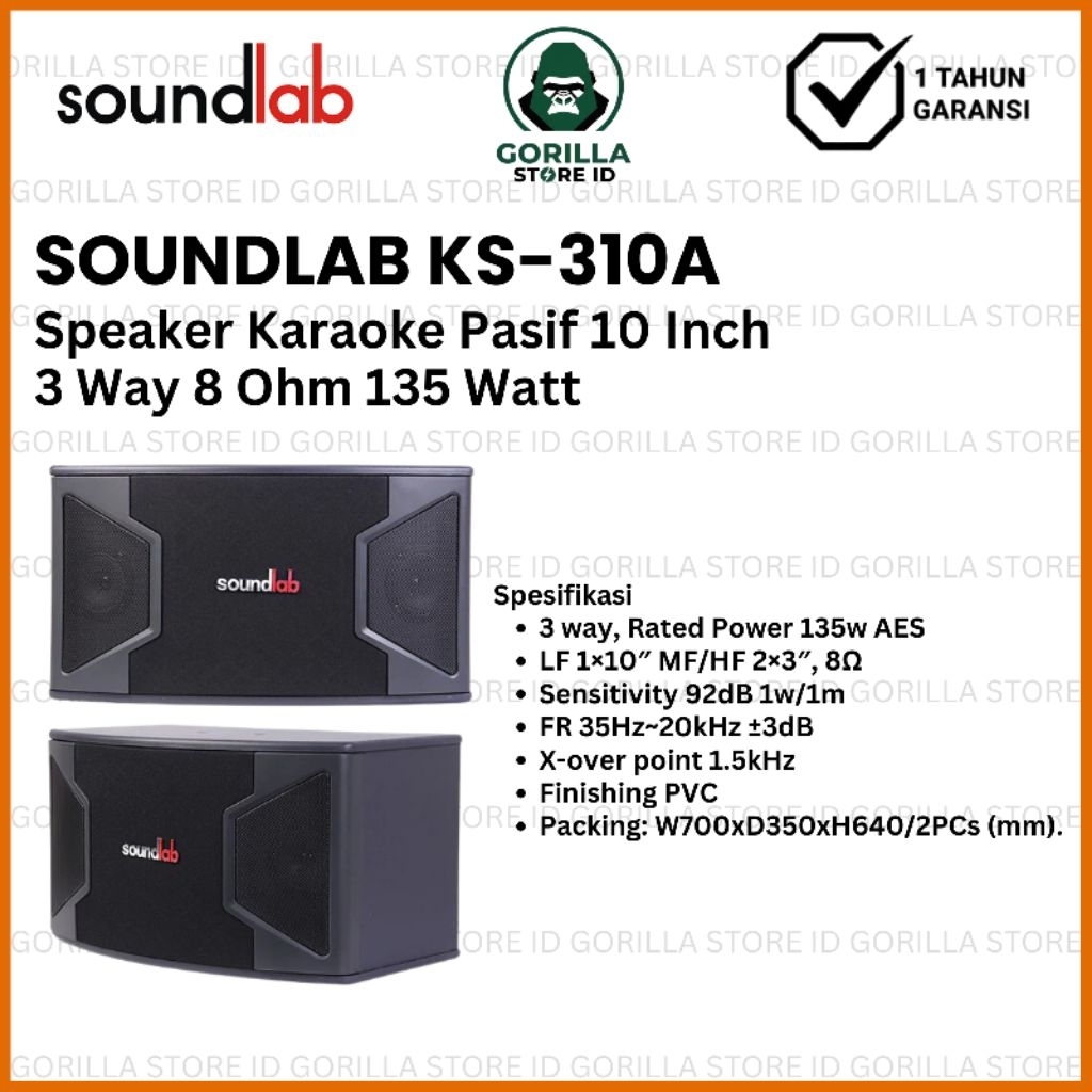 Soundlab KS-310A Speaker Karaoke Pasif 10 Inch 3 Way 8 Ohm 135 Watt