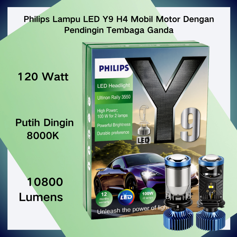 Philips H4 Y9 Lampu Depan Proyektor Bi-xenon  Laser H4 untuk Mobil dan Sepeda Motor (Lampu Jauh dan 