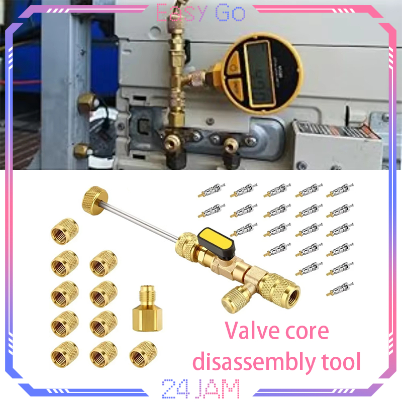 Isi 32pcs Alat Cabut Pentil Freon AC R22 R410A R404A R407C Valve Core Remover SAE 1/4 5/16 Tanpa Bua