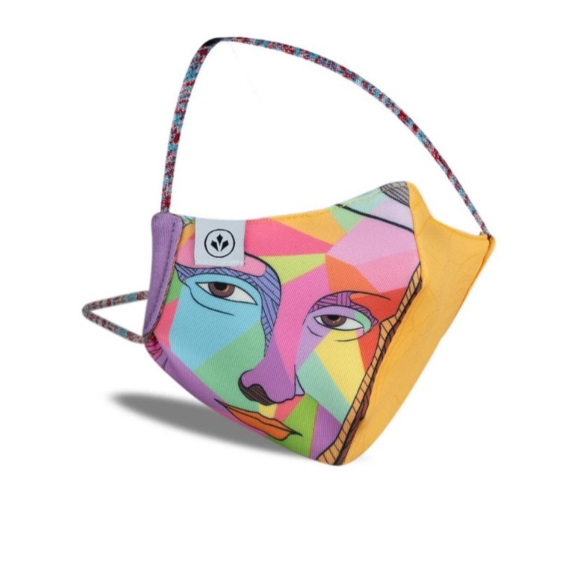 MASKER 3D HIJAB KATUN 3 LAPIS MOTIF ABSTRACT FASHION WANITA KUNING ORIGINAL STAYCOOL | WOMEN MY MONA