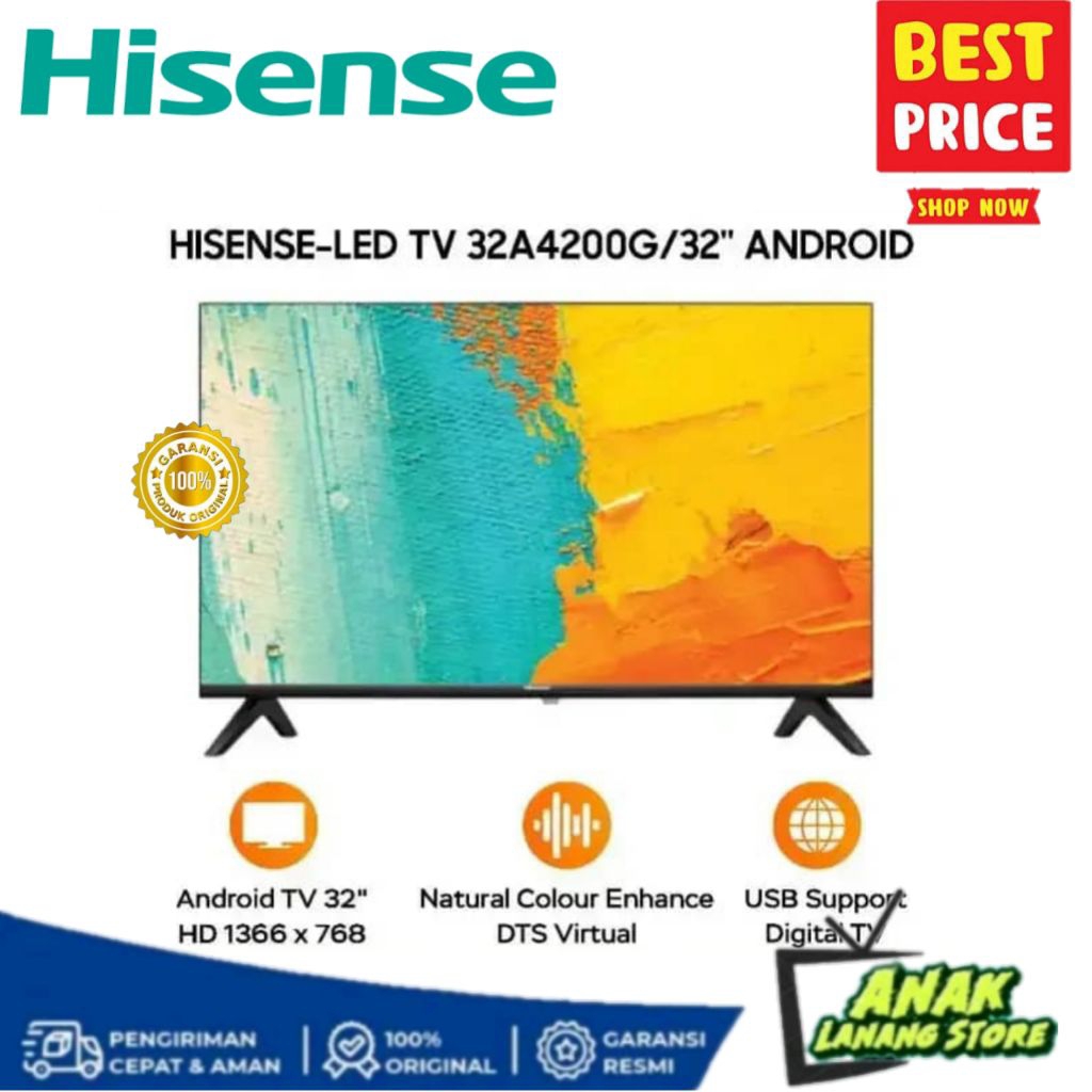 HISENSE LED TV 32 INCH 32A4200G ANDROID DIGITAL TV GARANSI RESMI