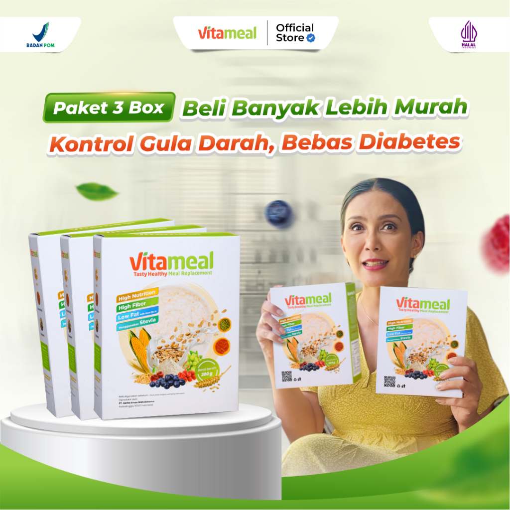 Vitameal Sereal Penurun Gula Darah Tinggi Cegah Diabetes - 3 Box Sereal Multigrain Oat Stevia Rendah