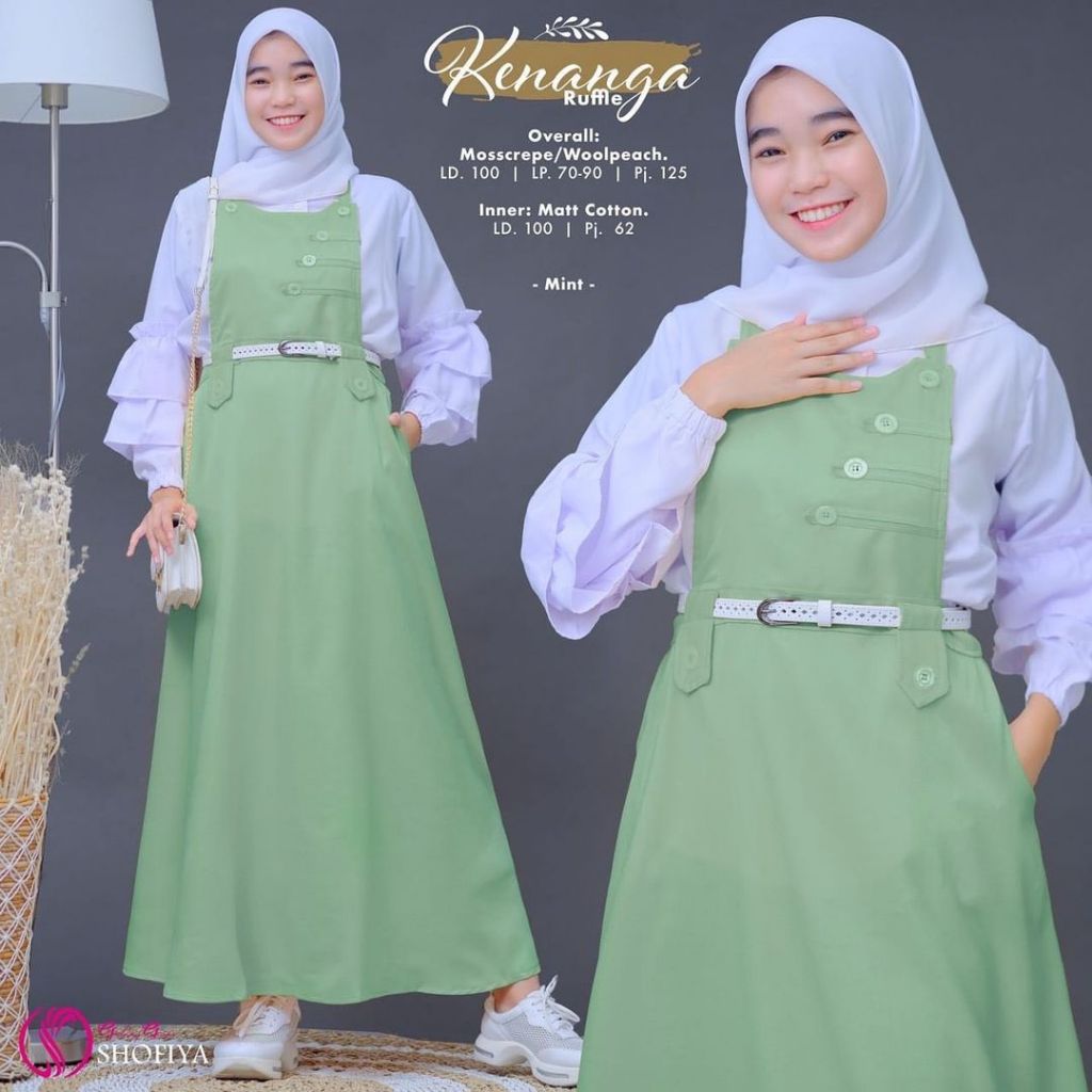 Tsabine - Keiko Overall Gamis Wanita Baju Kodok Moscrepe Polos Korean Style || Overall remaja kekini