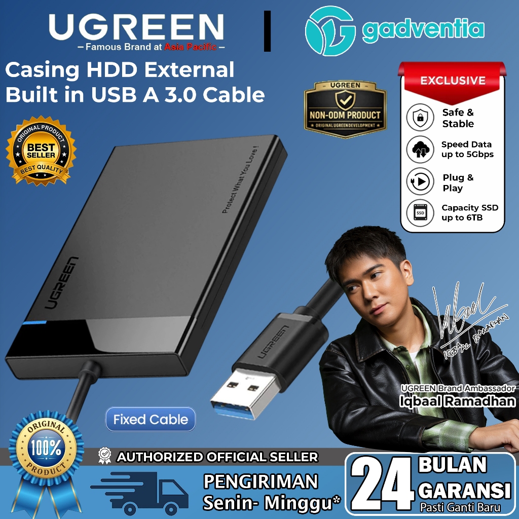 UGREEN Casing Enclosure Hardisk HDD External 2,5 "SATA USB 3.0 Max Capacity Read 6TB Casing Harddisk