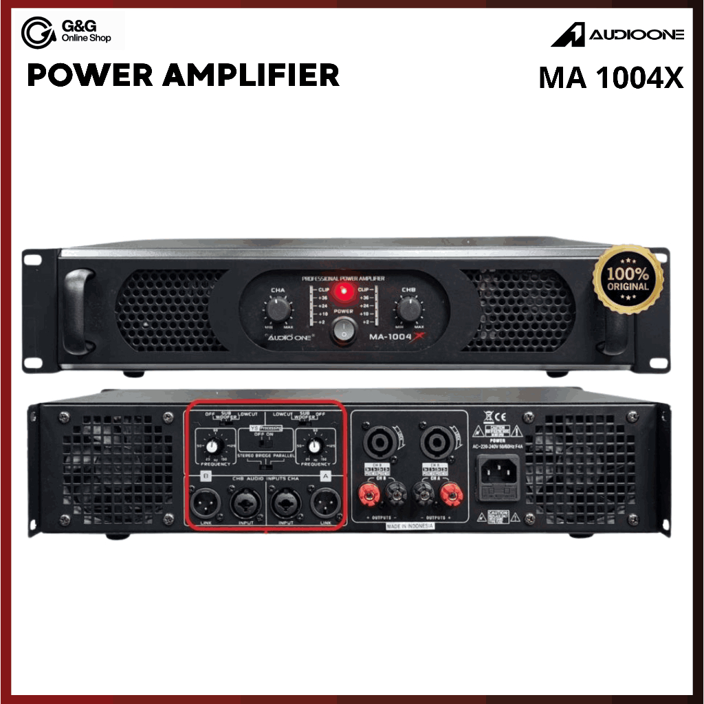 Power Amplifier Amp AUDIO ONE MA 1004X 1000Wx2 | XLR Input Crossover Subwoofer Original I GNG AUDIO