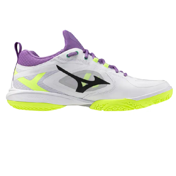 MIZUNO Wave Claw Neo 3 White Mizuno Neo Lime Lavender - Sepatu Badminton Bulu Tangkis Original