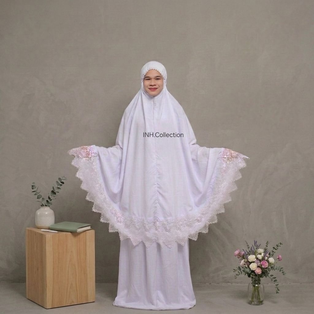 ‎Mukena Dewasa Prada Putih Katun Premium Renda Cantik – Simple Elegan, Ringan & Nyaman Seharian
