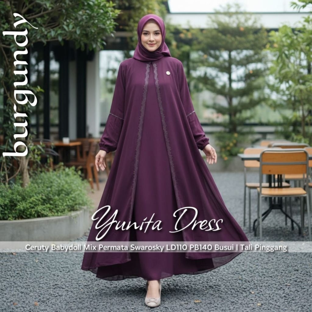 Yunita Dress Jumbo Manik Manik Permata Fashion Gamis Muslimah Kekinian