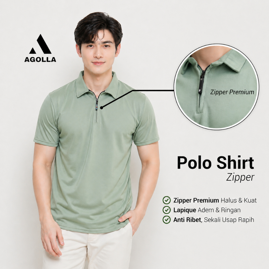 Baju Kaos Polo Shirt Zipper Pria Lengan Pendek