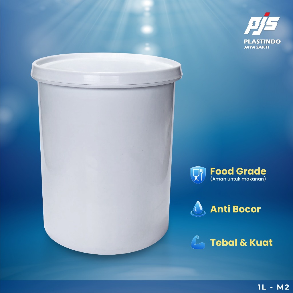 Ember Makanan Cat Kurma M2 1L (1KG) | Ember Plastik Lurus Full Set Tutup 1 Liter | Pail Plastik Luru