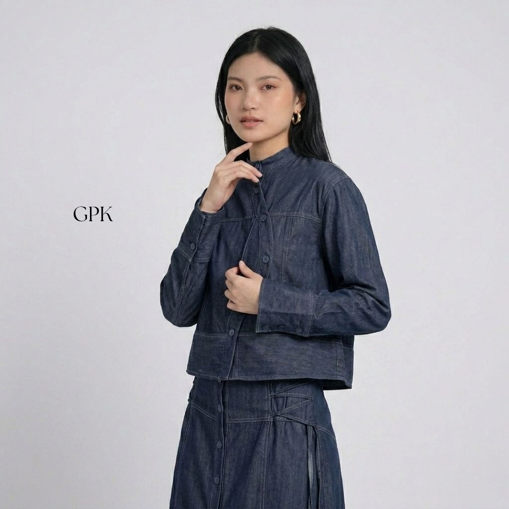 GPK -  Atasan Denim Lengan Panjang Wanita Laxael - Unik / Outer Jeans Crop Modern Denim Asymmetric B