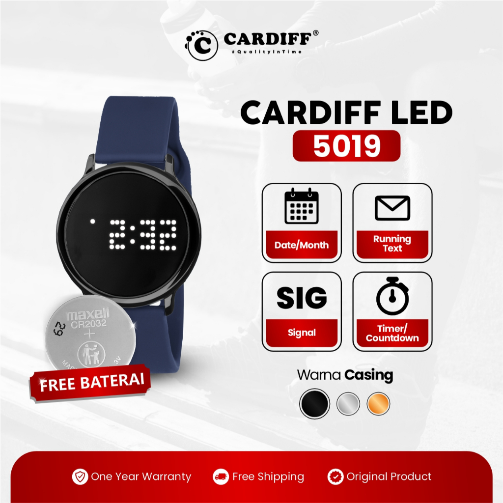 CARDIFF Jam Tangan LED Karet 5019 Titan Series | Pria Wanita | Tahan Air | 30meter