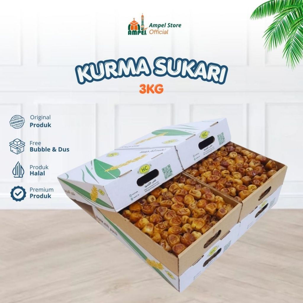 Kurma Sukari Raja Basah 3Kg Premium Organik Jumbo Lembut Legit Halal