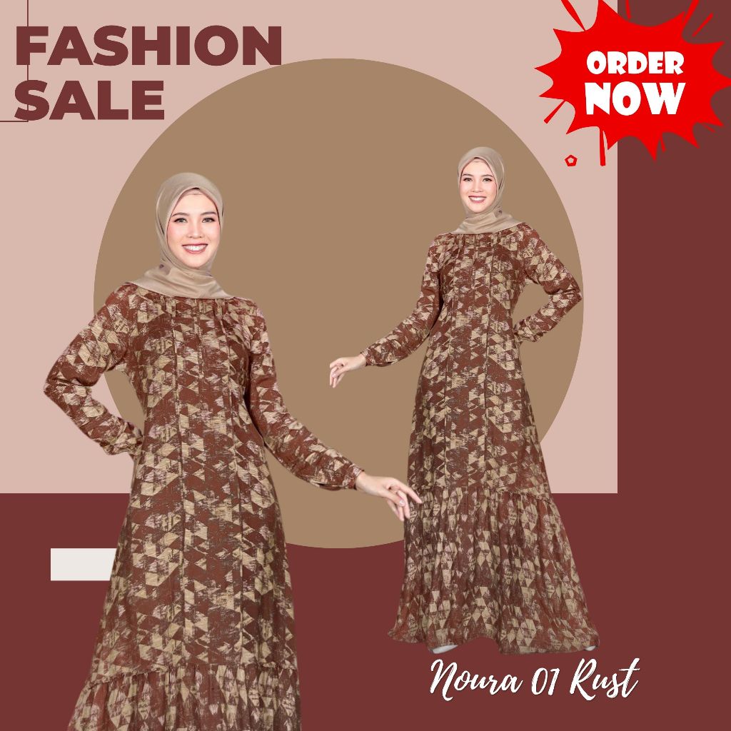 Gamis Rayon Printing Wanita SEPLY NOURA 01 RUST
