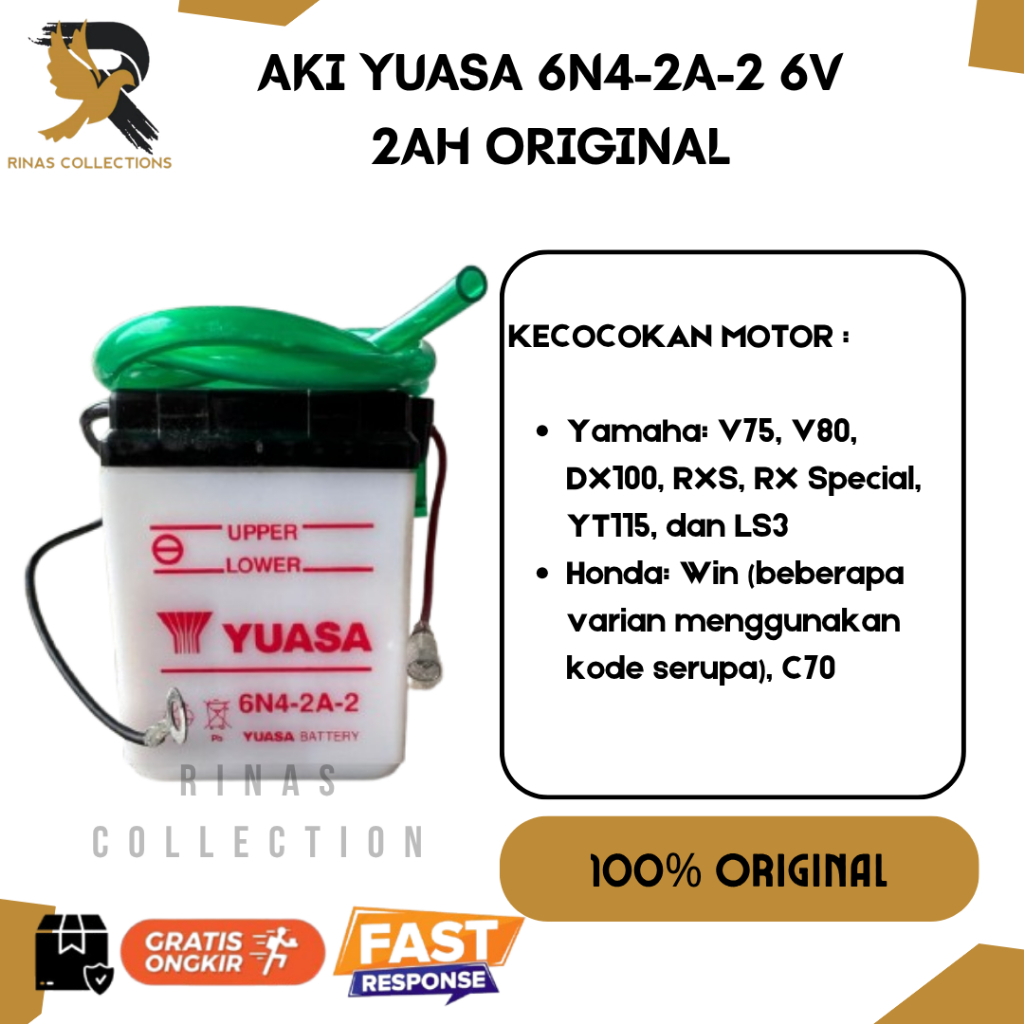 AKI YUASA 6N4-2A-2 ORIGINAL YUASA COCOK UNTUK V80 RX-S RX SPESIAL YT 115 C70