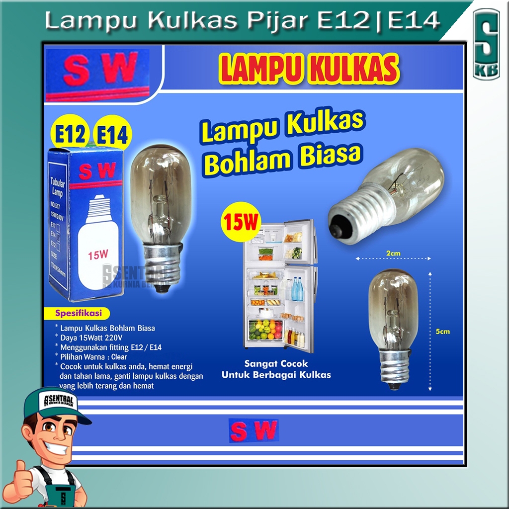 Lampu Bohlam Pijar Kulkas SW 15 Watt E12 | E14 Clear Kuning