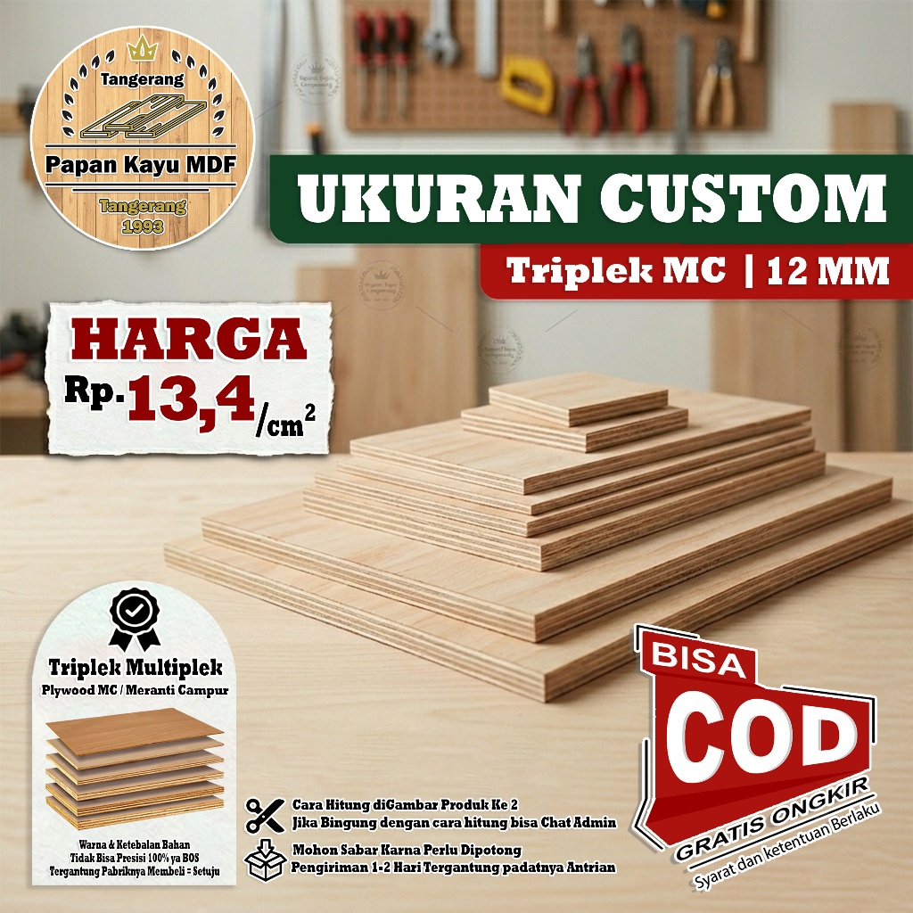 Custom Triplek Multiplek 12MM Ukuran Custom Harga Per Cm Multiplek / Triplek Plywood
