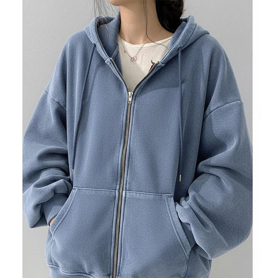 jacket sweater hoodie pria wanita korean style - blue denim // hoodie simple berkupluk  kekinian
