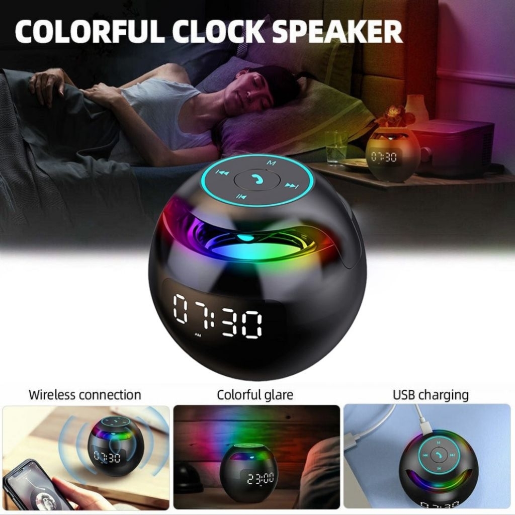 Jam Digital Speaker Digital Clock Smart Speaker Jam Digital Model Bulat - BEKAS