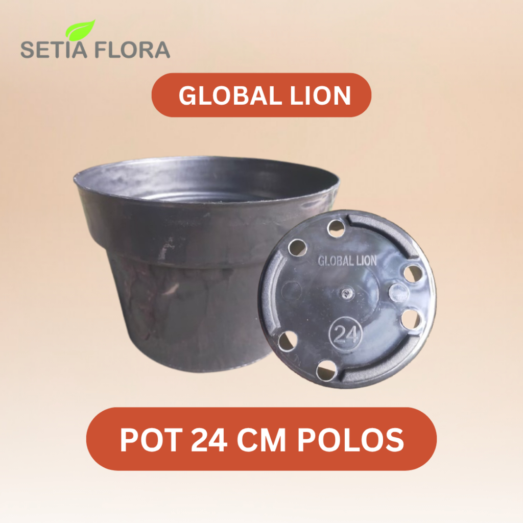 Pot Tanaman Plastik 24 cm Hitam Polos Global Lion