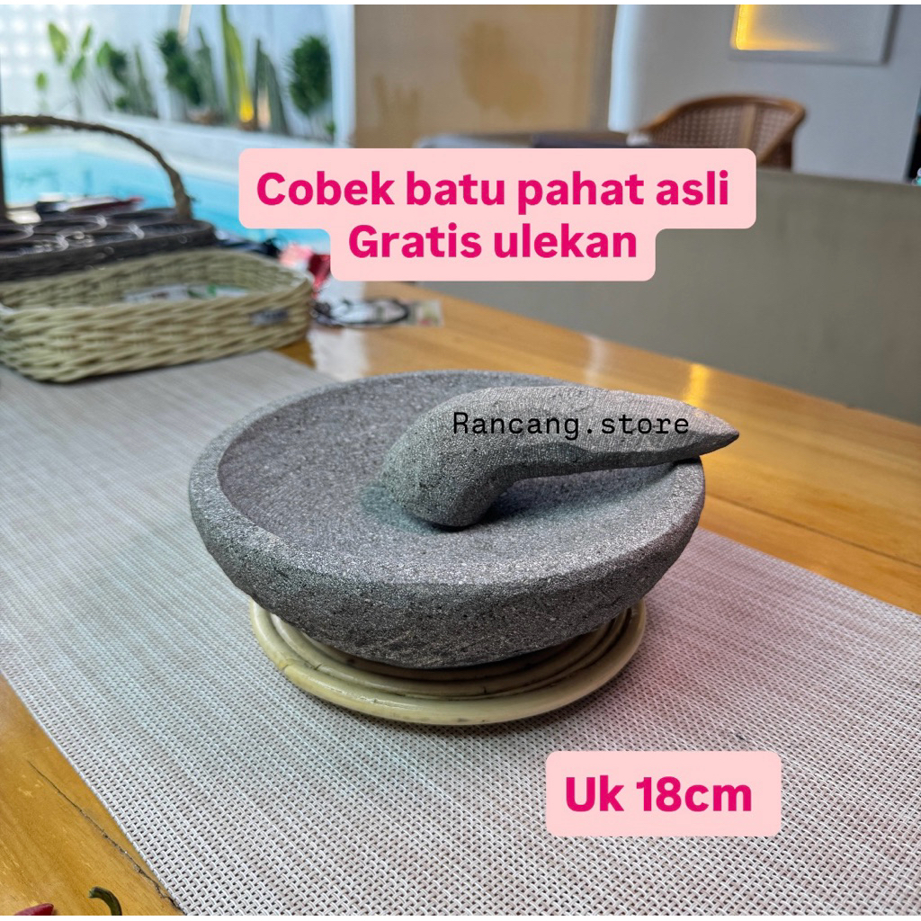 COBEK BATU ASLI uk 18cm - Coet Batu Kali - Cobek Sambal batu