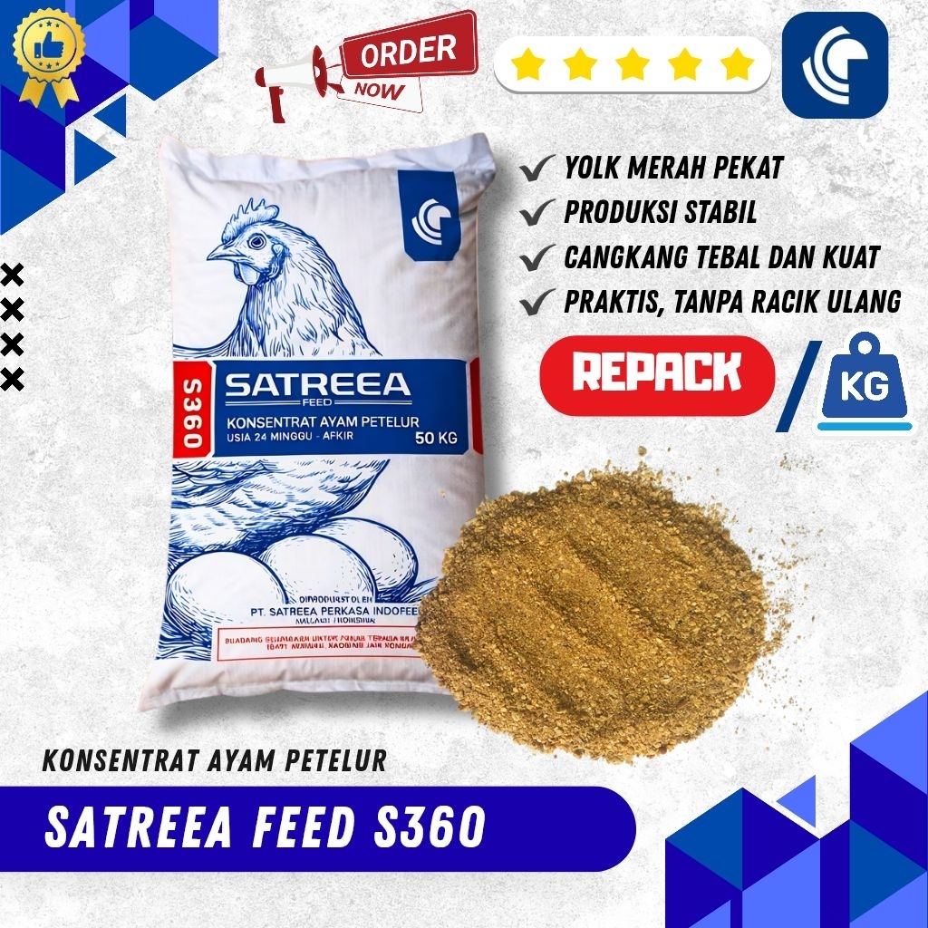 KONSENTRAT LAYER AYAM PETELUR FASE PRODUKSI SATREEA FEED S360 KEMASAN ECER REPACK 1KG
