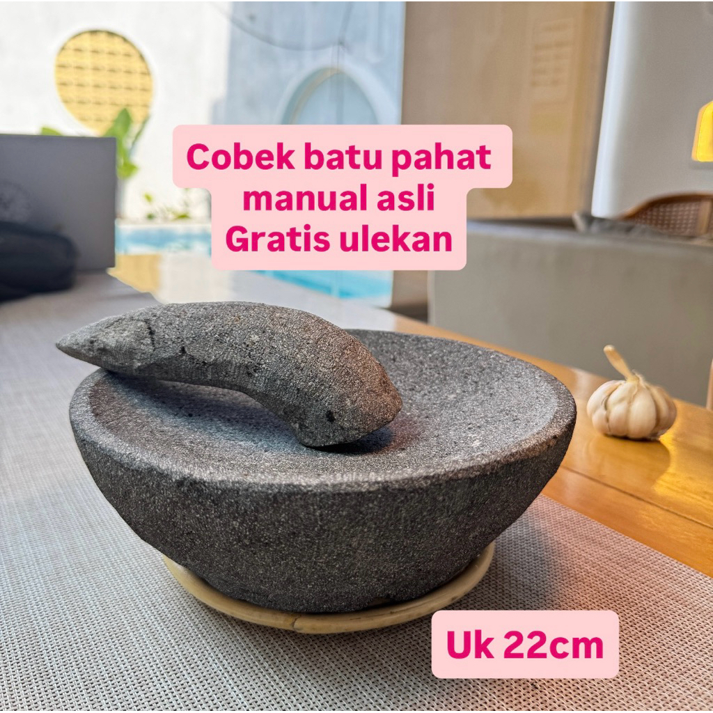 COBEK BATU ASLI uk 22Cm - Coet Batu Kali - Cobek Sambal batu