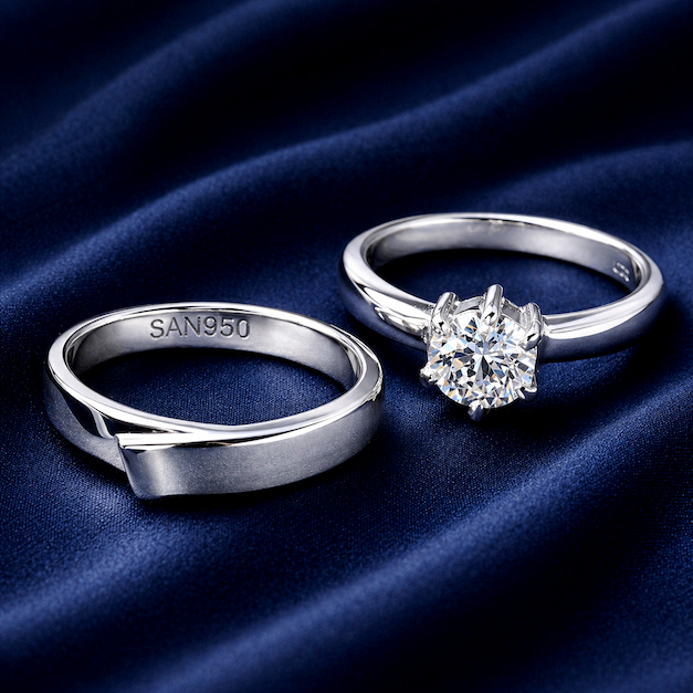 Cincin Kawin Couple Tunangan SAN950 [C440] – Platinum Palladium Perak Emas putih Asli | Bergaransi