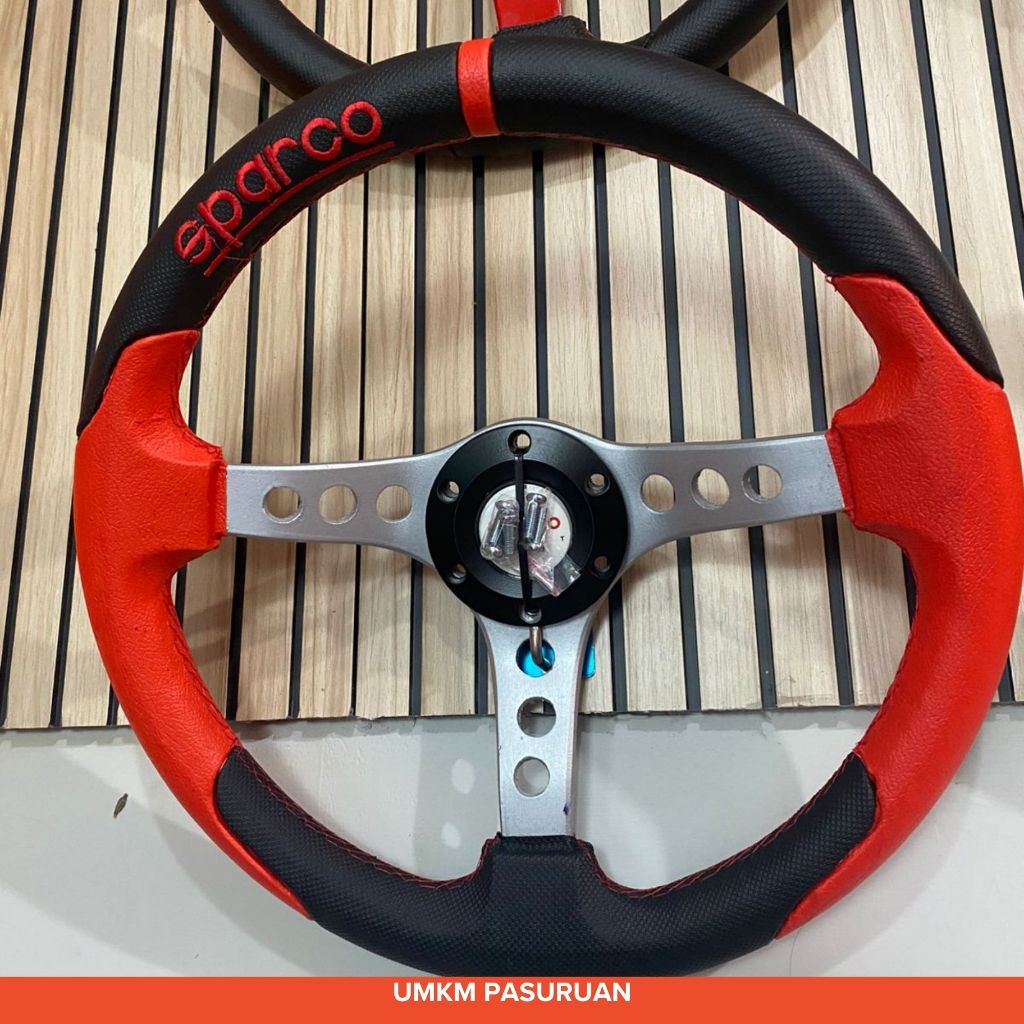 Setir mobil universal model racing bahan kulit set boskit - model sparco0 momo omp