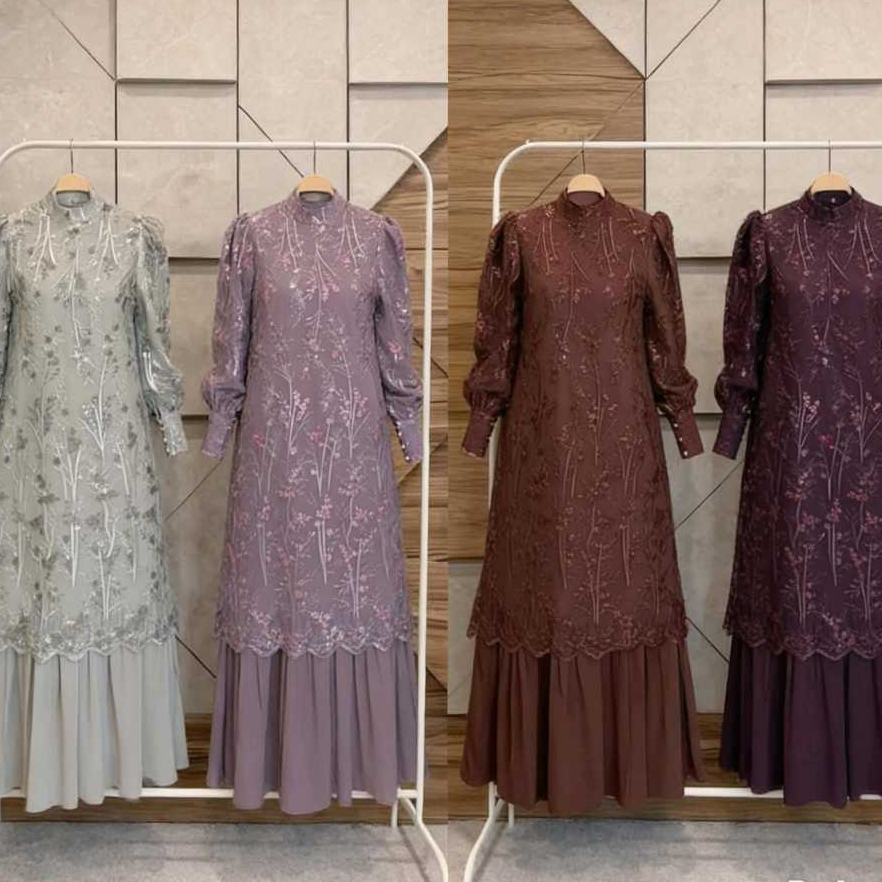 Sani Gamis Brukat Mewah Lengan Balon  Dress Pesta Muslimah Kondangan Modern