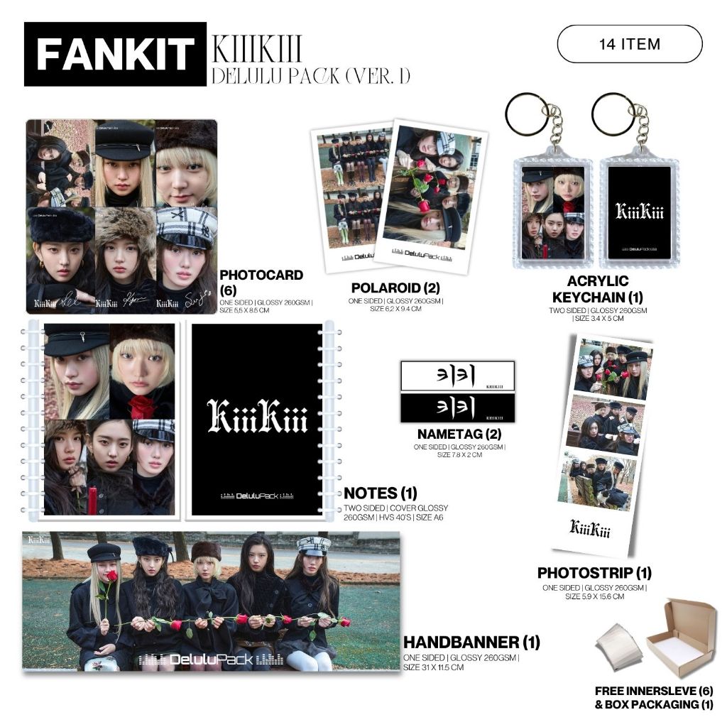 FANKIT KIIIKIII DELULU PACK 14 ITEM KPOP UNOFFICIAL SUI HAUM LEESOL JIYU KYA