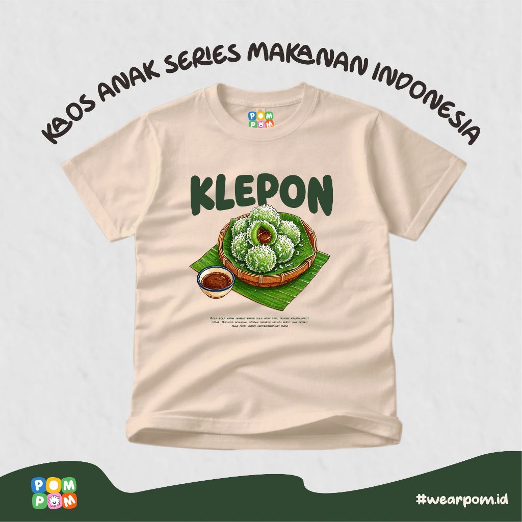 WEARPOM - Baju Kaos Anak makanan khas indonesia Klepon -  makanan legend jogja series - oleh oleh kh