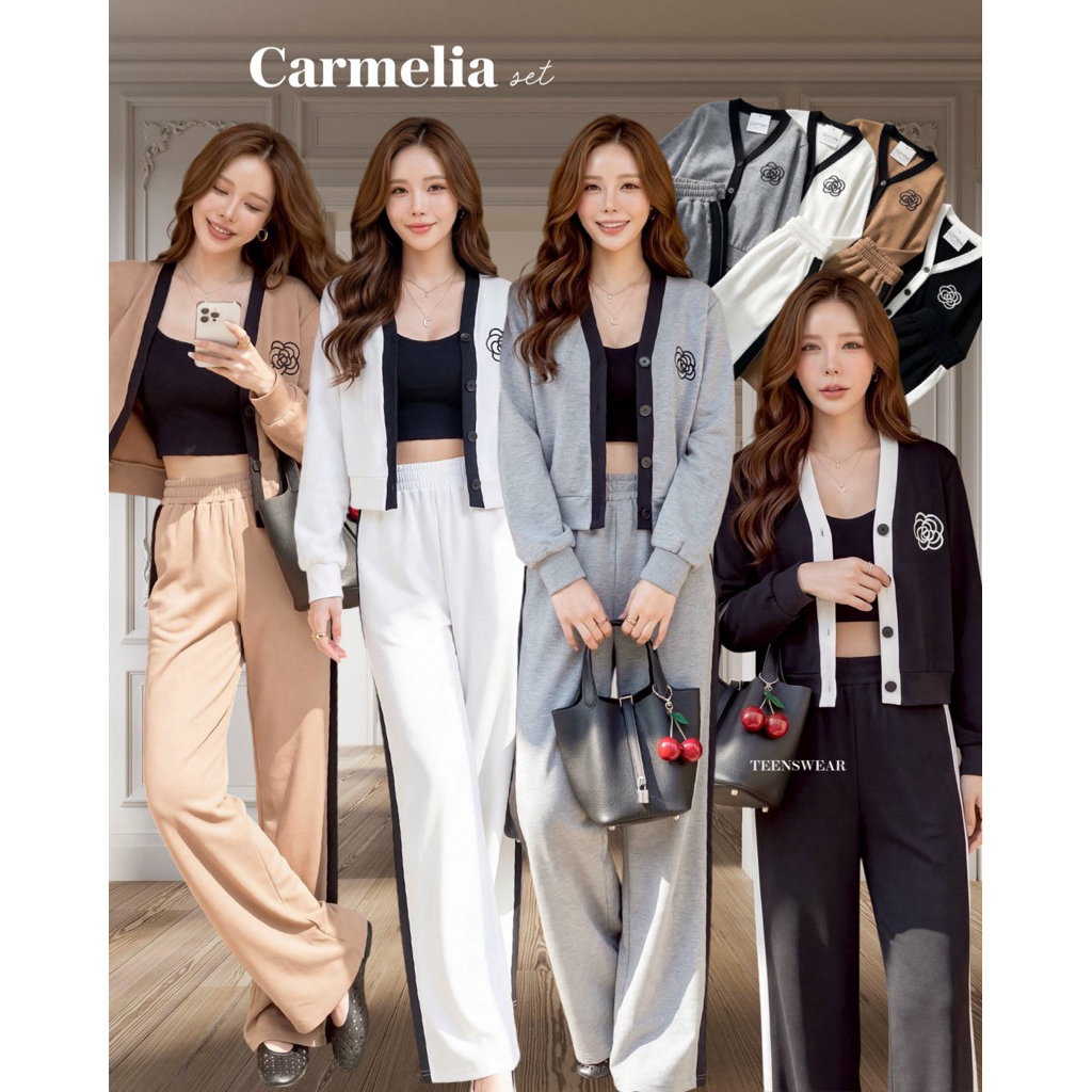 Carmelia Set - Cotton Candy Flower Cardigan Pants Set Import Bangkok
