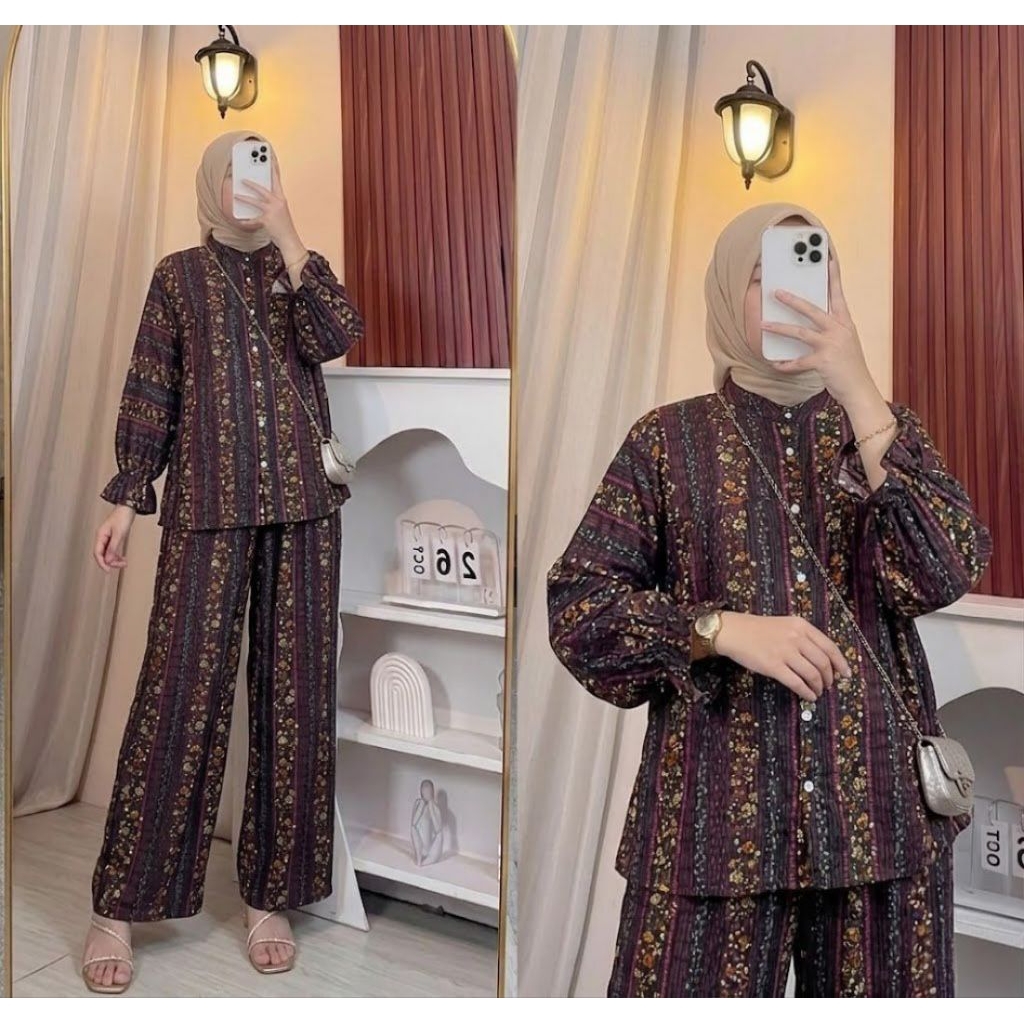 Safiya One set rayon viscose Celana Versi kulot