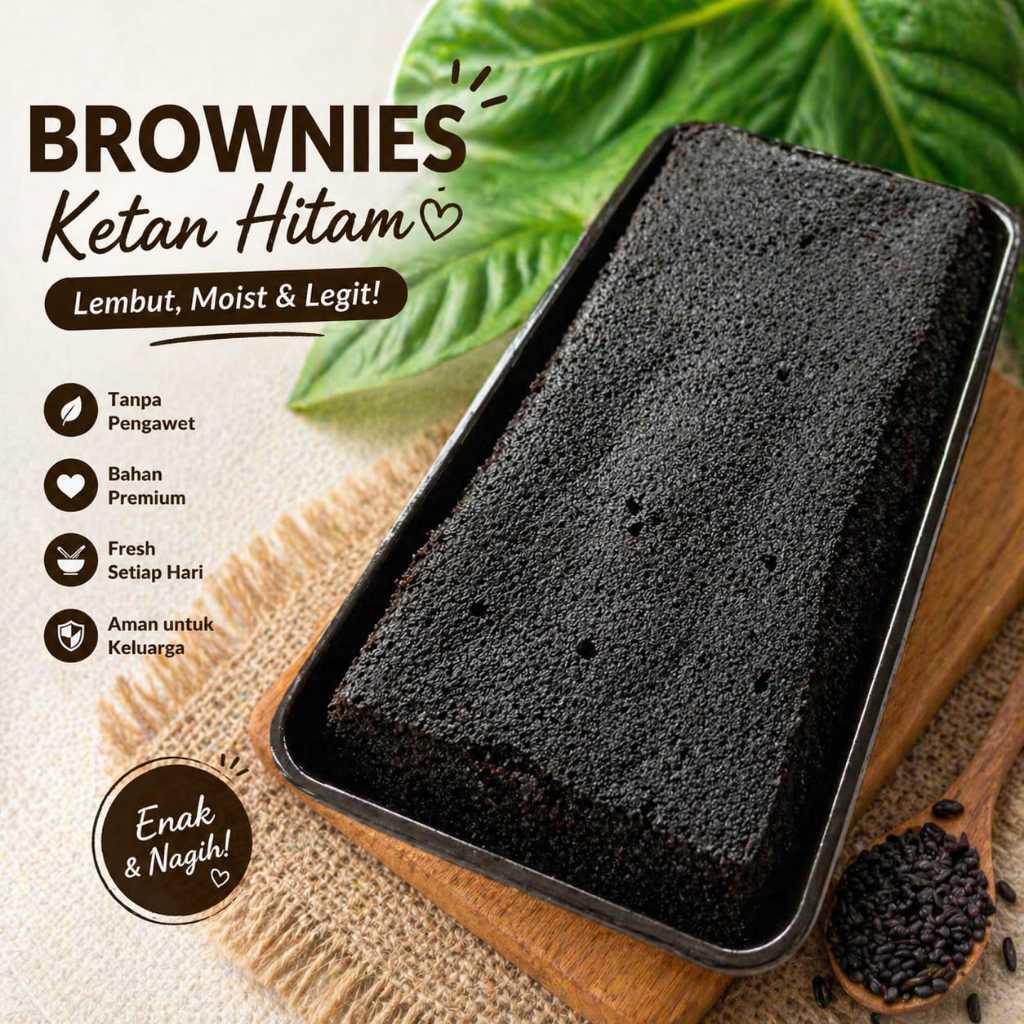 (KHUSUS PULAU JAWA ) Brownies Ketan Hitam Lembut Moist Legit 20 x 9 | Homemade Fresh Tanpa Pengawet 