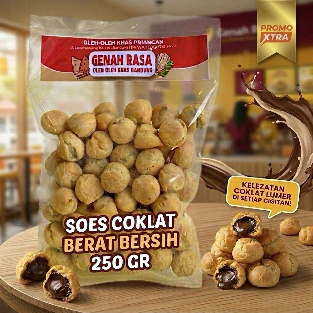 Kue Soes Coklat Kering Cemilan oleh oleh khas Bandung 250 gram Genah Rasa