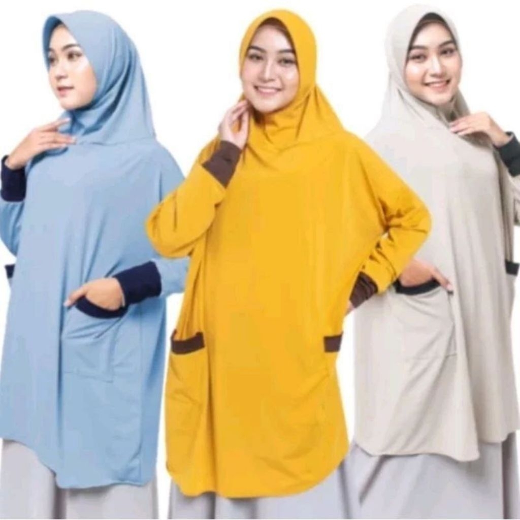 (COD) Hijab Jumbo Lengan Saku KHALISA Jersey Jilbab Instant Lengan Panjang Saku Nyaman Muslim Bergo 