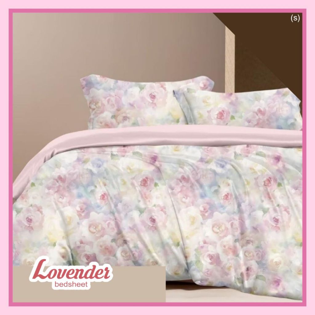 Sprei/Bedcover katun JEPANG pastel ungu lilac purple gradasi gradient bunga flower mawar rose pink v
