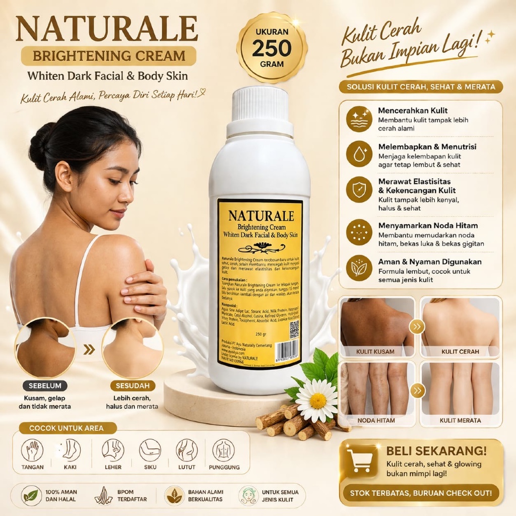 PEMUTIH BADAN PERMANEN NATURALE BLEACHING CREAM 250GR ORIGINAL BPOM BLEACHING BADAN BLICING PERAWATA