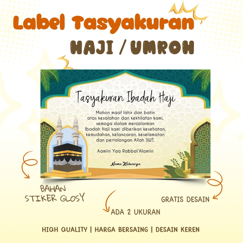 STIKER LABEL TASYAKURAN IBADAH HAJI/UMROH/WALIMATUS SAFAR LABEL NASI BOX SYUKURAN
