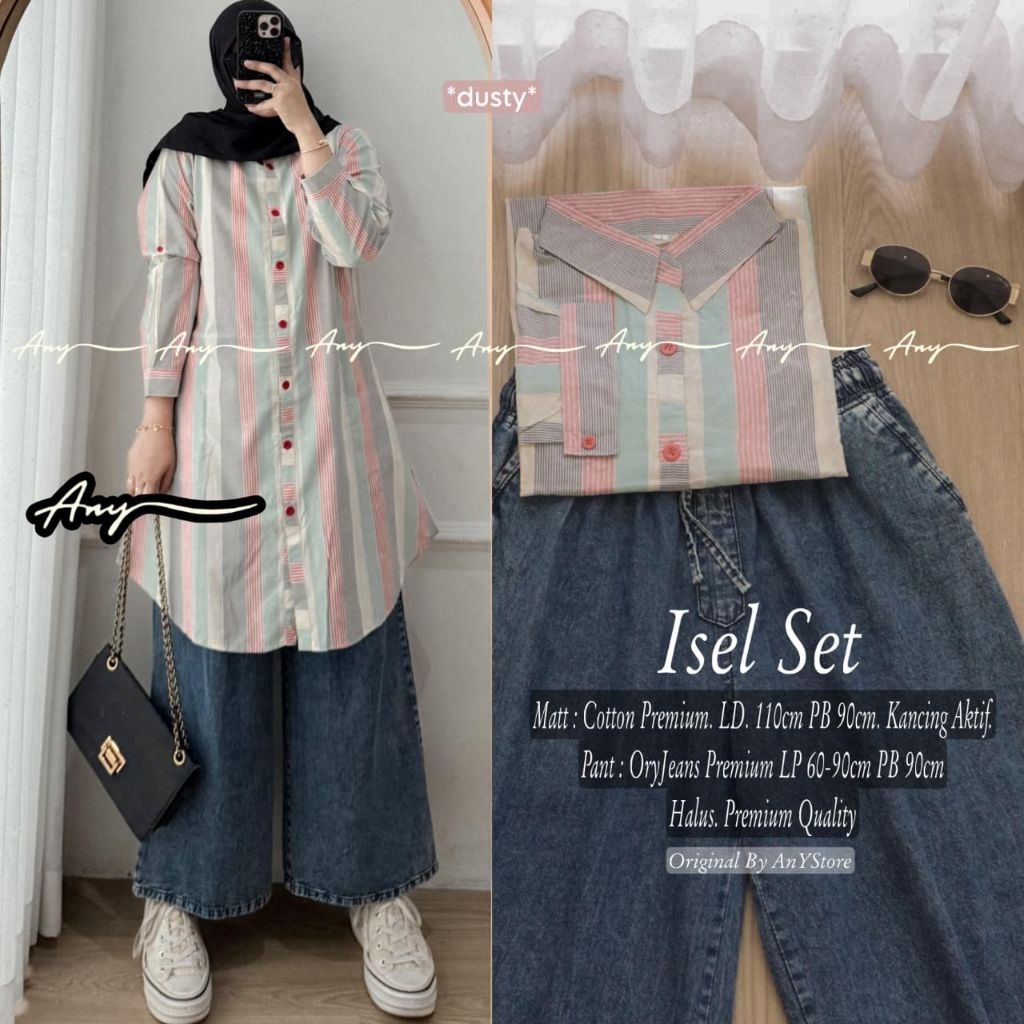 Isel Set Kulot Jeans Mix Tunik Katun Salur (Any)