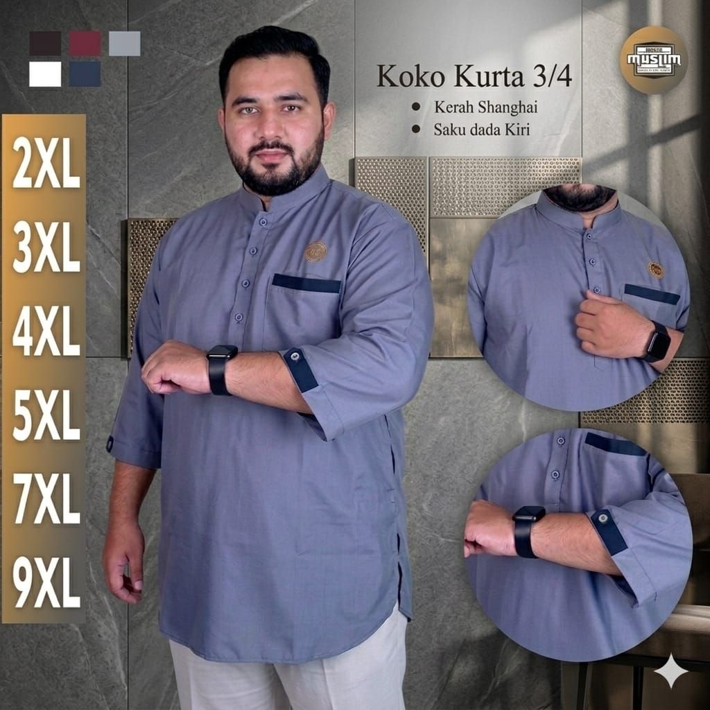 Baju Koko Pria Jumbo Murah Keren XXXl Xxxxl Kemeja 3/4 Big Size 5xl 7xl 9xl