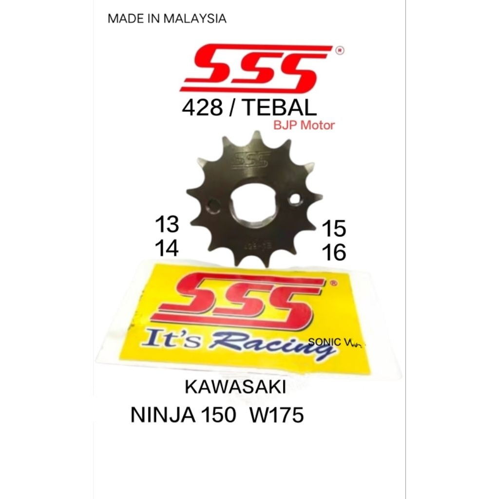 Gir Depan SSS 428 Kawasaki Ninja 150R RR 2tak - Pilihan Ukuran Gir, Tebal, pemasangan mudah, Pnp