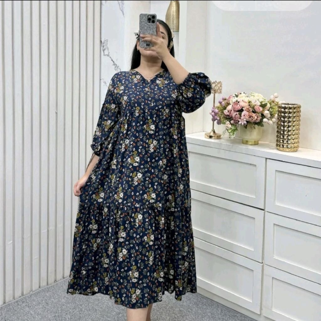 DRES LIDIYA RAYON MOTIF BUNGA JUMBO KEKINIAN TERBARU