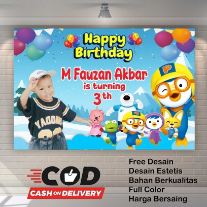 Spanduk Backdrop Ulang Tahun Anak – Pororo New, Ukuran Besar & Bisa Bayar di Rumah