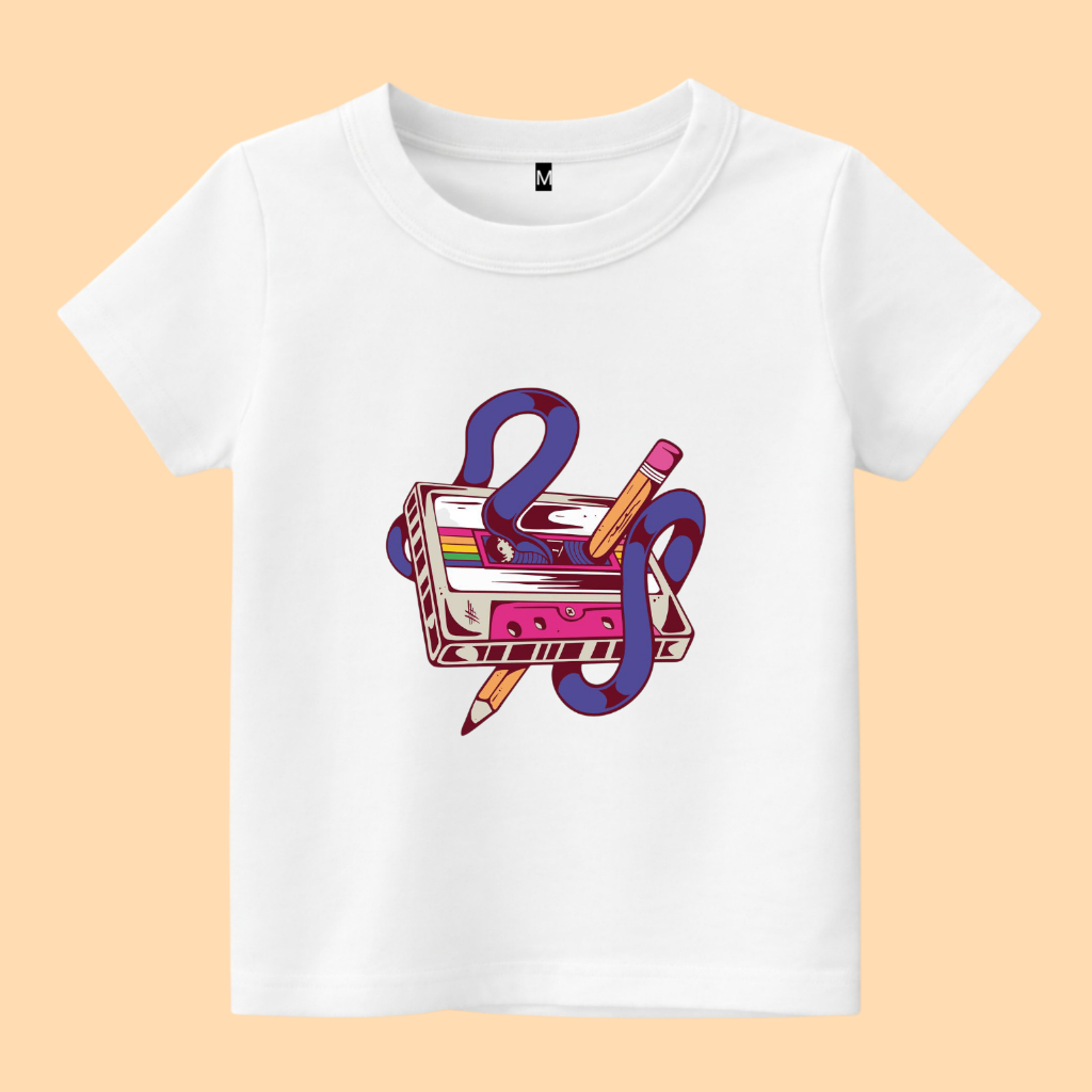 Baju Kaos Anak Vintage Retro cassette Gambar kaset pita jadul