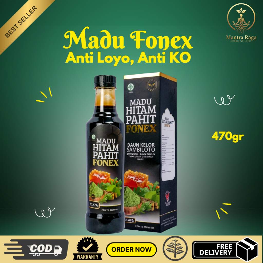 MADU HITAM PAHIT FONEX Bonus Wedang Uwuh Herbal Menurunkan Kolesterol 470ml BPOM Madu Fonex Besar